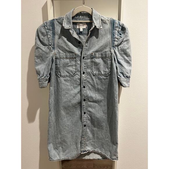 FRAME Rosette Sleeve Shirt Dress in Cresthaven size XS - Picture 3 of 12